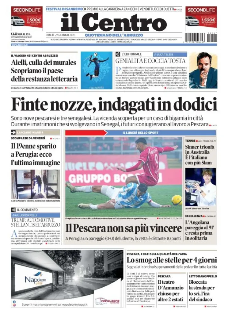 Prima-pagina-il centro-oggi-edizione-del-2025-01-27